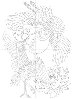 a drawing of a bird with wings and flowers