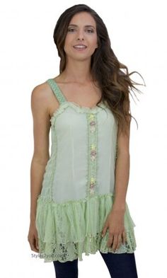 Kinslee Ladies Shabby Chic Top Tunic Dress In Light Green Spring Bohemian Fitted Mini Dress, Spring Green Mini Dress With Lace Trim, Summer Tops With Lace Trim And Mini Length, Spring Stretch Cotton Mini Dress, Stretch Cotton Mini Dress For Spring, Spring Mini Dress With Lace Trim And Stretch, Spring Stretch Mini Dress With Lace Trim, Pretty Angel Clothing, Hiking Pants Women