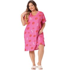 This V-neck nightgown is made of soft and comfortable fabric, with a comfortable and loose fit, suitable for family pajama parties, daily life, going out shopping, midnight, etc. The star and moon designs keep up with fashion trends, so maybe you just need this pajama in your wardrobe. It is also a good choice to give as a gift to your girlfriend, friends, daughter, or mother. Designed specifically for plus-size women and designed to provide comfortable clothing for plus-size girls and hope to p Casual Nightgown For Pajama Party In Spring, Summer Sleepwear With Relaxed Fit For Overnight, Comfortable V-neck Nightgown For Spring, Pink V-neck Sleepwear For Loungewear, Pink Summer Sleepwear For Overnight, Comfortable V-neck Spring Nightgown, Summer Short Sleeve Sleepwear For Overnight, Summer Nightgown With Relaxed Fit For Overnight, Summer Nightgown With Relaxed Fit