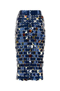 Multicolor Maxi Sequins Skirt from Paco Rabanne Luxury Silver Sequined Skirt, Luxury Metallic Long Skirt, Luxury Blue Sequined Skirt, Luxury Silver Sequin Skirt, Luxury Blue Sequin Skirt, Luxury Glamorous Sequined Skirt, Luxury Long Sequin Skirt, Luxury Long Metallic Skirt, Luxury Party Maxi Skirt