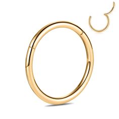 an open gold ring with a hook in the middle