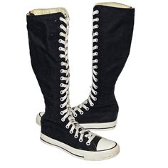 RARE Converse All Star Knee High Boots XX-HI Tall Shoes Women's 6 Black & White. Please see pictures for condition and wear i.e scuffs, scrapes, sole wear, general wear etc. Small black band near heel is a little loose as pictured. Could glue back most likely. Please note that shoe trees are for display purposes only and are not included if pictured above. All pictures are of the item you will receive and were taken by me. Knee High Converse, Rare Converse, Tall Shoes, Shoe Tree, Moto Boots, Womens Converse, Converse All Star, Converse Shoes, Christmas List