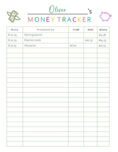 a printable money tracker for kids