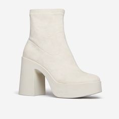 A Platform Bootie With A Block Heel. Material: Faux-Suede Features: Sd Dream Sole - Double The Padding For Comfort, Support, And Ease Of Movement Outside Heel Height: 4.33" Shaft Height: 5.51" Imported White Platform Boots, White Booties, White Platform, Shoe Dazzle, Platform Boots, Bootie, Faux Suede, Block Heels, Bootie Boots