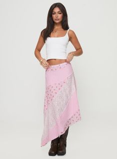 Rennar Maxi Skirt Multi Nyc Wardrobe, Patterned Skirts, Pastel Skirt, Pink Skirts, Pink Prints, Long Floral Skirt, Main 1, Recycled Clothing, Asymmetric Skirt