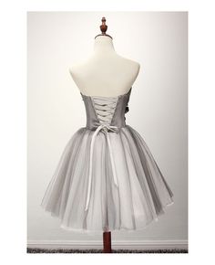 Shop cheap special ball-gown sweetheart short tulle homecoming dress with beading online. Custom-made any plus size or color. Pro since 2009. Grey Dress Formal Short, Grey Dress Formal, Dress Formal Short, Grey Homecoming Dress, Grey Cocktail Dress, Coktail Dress, Grad Dresses Short, 50th Bday, Mini Homecoming Dresses