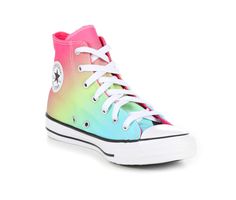 Step up your child's style game with the Converse Kid Chuck Taylor All Star Hi Ombre. These iconic sneakers feature a cool ombre design that transitions smoothly from one color to another, adding a fun and fashionable twist to any outfit. The high-top silhouette provides classic Converse flair, while the lace-up closure ensures a secure fit. Classic canvas for that timeless Chucks look and feel, Soft underfoot cushioning helps support comfortable play, Ombre-colored upper is bright and playful, Colored Converse, Rainbow Converse, Iconic Sneakers, Classic Converse, Future Bedroom, Goth Shoes, Colorful Sneakers, Ombre Design, Award Ceremony