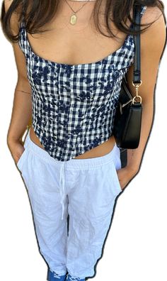 Fitted Sleeveless Top For Picnic, Casual Blue Cotton Corset, Casual Blue Corset For Summer, Casual Blue Summer Corset, Spring Square Neck Fitted Corset, Spring Fitted Square Neck Corset, Spring Gingham Top With Square Neck, Gingham Square Neck Top For Spring, Spring Gingham Square Neck Top