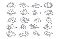 a set of nine clouds in the sky with different shapes and sizes on white background