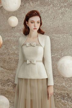 Maddy Peplum Queen Anne Neck Tweed Top | MEAN BLVD Kawr Design, Mizo Sunday Dress, Sunday Top, Formal Top, Blazer Top, Tweed Top, Gowns Dresses Elegant, Formal Tops, Mean Blvd