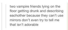 two vampire friends lying on the floor getting drunk and describing each other because they can't use mirrors don't even try to tell me that isn't adorable