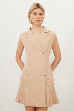 Pleated Button Detail Woven Sleeveless Mini Dress Colour Pop, Formal Attire, Sleeveless Mini Dress, Karen Millen, Clothing Co, Fashion Face, Button Detail, Women Dresses, Clothing Women