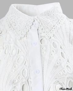 Olivia Mark - Button-down shirt with puff sleeves embroidered with carnations Collared Shirt With Buttons For Spring, Spring Collared Blouse With Buttons, White Spring Shirt With Lace Collar, White Shirt With Lace Collar For Spring, Spring Lace Collar Button-up Shirt, Lace Collar Button-up Tops For Fall, Spring Lace Trim Button-up Shirt, Button-up Top With Lace Collar For Fall, Embroidered Shirt With Collared Neckline For Spring