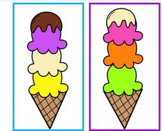 an ice cream cone with three different colors on it, and one has two scoops