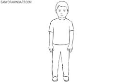 a drawing of a man standing with his hands in his pockets