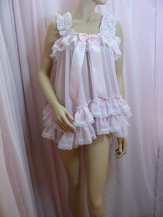 Babydoll Style Dress Pattern, Babydoll Aesthetic Pink, Frilly Nightgown, Nighty Night Dress, Red Chiffon Dress, Negligee Dress, Top Cosplay, Womens Lingerie, Kawaii Cosplay