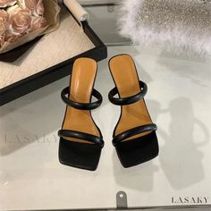 Lasaky - Women's Heeled Sandals Featuring Yellow Buckles Glamourous Heels, Luxury Heels, Comfortable High Heels, Chic Heels, Elegant Heels, Satin Shoes, Shoe Sole, Workout Shoes, High Top Shoes