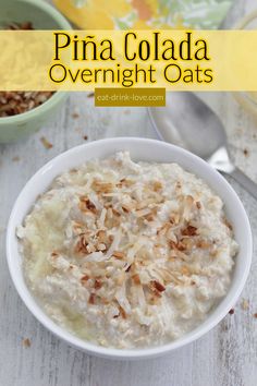 a bowl filled with oatmeal sitting on top of a table