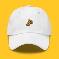 This is our Embroidered Pizza Hat - a simple yet stylish way to show your love for Pizza. With its minimalist design and subtle embroidered details, it's perfect for anyone who loves the king of Italian food. The hat has an unstructured form, a curved visor, and an adjustable buckle strap. Made out of 100% chino cotton twill, it will not only be classy but also very comfortable to wear. Whether you're looking for a unique foodie gift, a nice pizza treat for yourself, or just a versatile Italian Casual White Embroidered Dad Hat, White Embroidered Casual Dad Hat, White Embroidered Baseball Cap With Flat Brim, White Embroidered Flat Brim Hat, White Embroidered Visor Baseball Cap, White Embroidered Dad Cap, Pizza Hat, Pizza Hoodie, Pizza Gifts