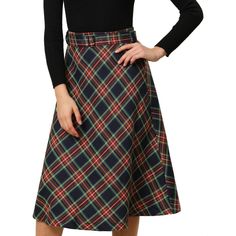 The elegant A-Line swing flare drape silhouette gives you reliable coziness all around the year. Updating your plaid collection with this belted tartan skirt that features a swing flare skirt hem. The chic check and comfortable fabric make this charming pleated skirt a young preppy favorite. Merging classic feminine and modern style, this plaid skirt with a removable belt perfectly shows your charming silhouette. Casual Halloween, Holiday Skirts, Basic Blouses, Tartan Skirt, Chic Heels, Estilo Preppy, Plaid Fashion, Plaid Skirts, Chic Woman