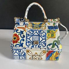 Dolce & Gabbana Dauphine Small Majolica Handle Sicily Multicolor Cross Body Bag Affordable Designer Handbags, Popular Handbags, Leather Cross Body Bag, Best Handbags, How To Make Handbags, Leather Cross, Bag Brand, Branded Handbags, Cross Body Bag