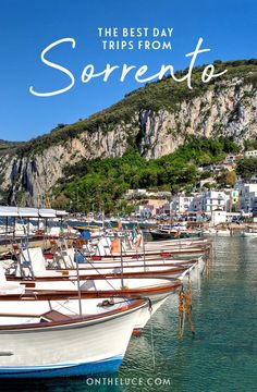 several boats are docked in the water with text overlay that reads, the best day trips from sorrento