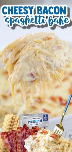 cheesey bacon spaghetti bake is an easy and delicious appetizer