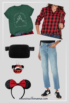 What to Wear at Disney World During Christmas Disney Christmas Outfits, Tennis Skirt Black, Stitch Sweatshirt, Holiday Parades, Mickey Earrings, Christmas Scarf, Mickey Christmas, Disney Planning, Red Belt