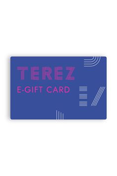 a blue e - gift card with the words tierez and pink letters on it