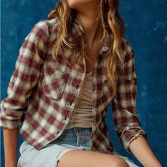 New, Beautiful, And Sexy. Summer Button-up Flannel Shirt, Plaid Flannel Shirt For Fall Day Out, Fitted Flannel Shirt For Fall, Fitted Red Flannel Shirt For Fall, Fitted Flannel Casual Shirt, Fitted Flannel Shirt Casual Style, Casual Red Flannel Shirt For Spring, Fitted Casual Flannel Shirt, Fitted Plaid Flannel Shirt Casual Style