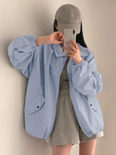 Women's Casual Solid Color Lantern Sleeve Loose Jacket Blue Casual  Long Sleeve Fabric Plain Other Non-Stretch  Women Clothing, size features are:Bust: ,Length: ,Sleeve Length: Loose Jacket, Candle Sleeves, Women Coats, Casual Vest, Collar Designs, Women Sleeve, Lantern Sleeve, Casual Style Outfits, Style Outfits