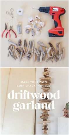 Driftwood Garland Tutorial Garland Decor Ideas, Fall Garland Diy, Driftwood Garland, Garlands Diy, Beachy Crafts, Garland Tutorial, Driftwood Christmas Tree