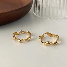 Wavy Gold Ring Band Wavy Ring, Friendship Rings, Band Jewelry, Gold Band Ring, Bead Charm Bracelet, Wave Design, Chain Choker, Jewelry Bags, Gold Bands