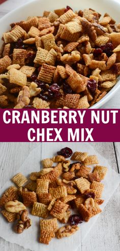 cranberry nut chex mix in a white bowl