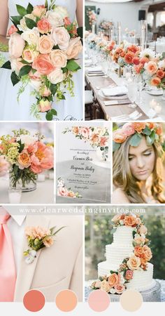 the wedding color scheme is peach and orange