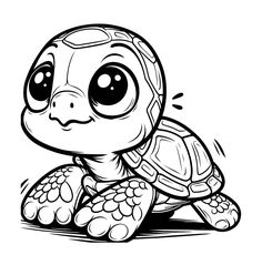 a cute little turtle with big eyes sitting on the ground