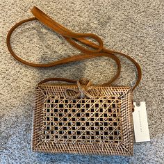 Perfect Summer Crossbody 7 Inches Wide X 4 1/2 Inches Tall X 2 Inches Deep Brown Square Shoulder Bag For Spring, Rectangular Tan Shoulder Bag For Beach, Tan Rectangular Straw Bag For Vacation, Tan Woven Rectangular Shoulder Bag, Rectangular Tan Straw Bag For Vacation, Tan Woven Rectangular Bag, Anthropologie Bags, Soft Cooler, Summer Bag