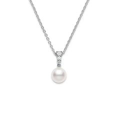 Crafted from 18K white gold, adorned with a flawless Akoya pearl and sparkling diamond, the Morning Dew Akoya Cultured Pearl Pendant is a timeless and elegant addition to any collection. With a total carat weight of 0.16, it is a true embodiment of luxury and refinement. Mikimoto Pearls, Morning Dew, White Gold Necklaces, Gold Necklace Women, Gold Necklace Layered, Silver Shop, Akoya Pearls, Pearl Pendant Necklace, The Pearl