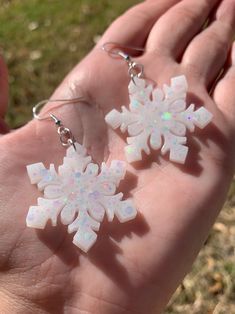 White Glitter Snowflake Earrings Handmade Dangle Sparkly - Etsy Christmas Earrings Aesthetic, Cute Glitter Jewelry Gift, White Sparkling Earrings As A Gift, White Sparkling Dangle Jewelry, Snowflake Sparkling Earrings For Gift, White Christmas Jewelry With Ear Wire, White Snowflake Jewelry For Gifts, Handmade Snowflake Earrings As Gift, White Snowflake Jewelry Gift