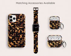 an iphone case with matching accessories is shown in this advertisement for the new apple watch