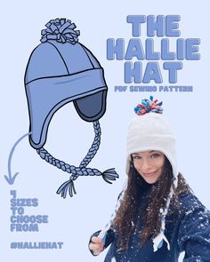 The Hallie Hat is a perfect scrap busting project for those fleece scraps you have lying around that aren't quite big enough to make anything else with (like those fleece scraps you might have after making my Felicity Fleece sewing pattern  or you can buy a small cut of fleece fabric at your local fabric store! The Hallie Hat is a fitted fleece hat featuring a fleece pom pom and fleece braided tassels (both of which are optional add-on's), it's both cozy and cute for the cold winter months! Available in four sizes: Toddler (fits around ~18" head circumference) Child (fits around ~20" head circumference) Adult (fits around ~23.5" head circumference) Large Adult (fits around ~24.25" head circumference) My head circumference is about 23" and I'm pictured wearing the Adult size. The PDF files Polar Fleece Hats Pattern, Sew A Beanie Hat, Sew Winter Hat, Fleece Hat Sewing Pattern, Small Fleece Projects, Fleece Projects Sewing Patterns, Fleece Sewing Patterns, Winter Hat Sewing Pattern, Beanie Sewing Pattern