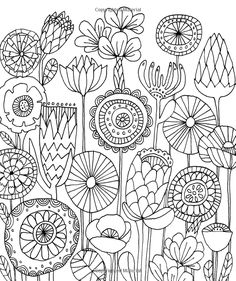 an adult coloring page with flowers and plants