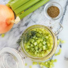 the ingredients for this vegetable soup include celery, onions and carrots