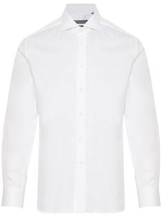 white cotton poplin texture spread collar front button fastening long sleeves buttoned cuffs rear curved hem Poplin Shirt, Shirt White, Cotton Poplin, White Cotton, Long Sleeves, Mens Shirts, Texture, Collar, Long Sleeve