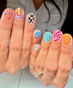 Funky nails, mixnmatch nails, bright nails Funky Nail Designs Fun, Festival Nails Short, Funky Nail Designs, Dear Future Me, Nails Bright, Bright Nails, Festival Nails, Dear Future, Future Me