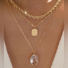 14k Gold Filled Rhinestone Oval & Square Charm Layered Necklace Rhinestone Oval & Square . 14.6- 16.5. Shop @Jerzeygrl196755 For Cute + Trendy Vintage + Cozy Oversized Bohemian / Cottage Core / Spring/ Summer/ Winter / Fall / Hipster / Dad / Mom / Upcycled / Reworked / Ootd / Garment / Casual / Business / Grunge / Minimalist / Edgy / Shabby Chic / Fringe/ Western/ Grandpa Core / Grandma Core/ 90s / Y2k/ 80s/ Boho / Neutral / Oatmeal / Stripes / Floral / Lace/ Crochet/ Denim/ Vintage/ Plaid / Uni Business Grunge, Cottage Core Spring, Floral Lace Crochet, Grunge Minimalist, Hipster Fall, Swarovski Pearl Necklace, Triple Layer Necklace, Vintage Gold Necklace, Bohemian Cottage