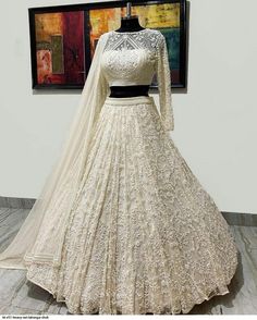 Off White Thread Work Lehenga Choli Chunri Wedding Wear Lengha Indian Lahanga | eBay Orang India, Indian Bridesmaid Dresses, Indian Outfits Lehenga, Wedding Lehenga Designs, Party Wear Lehenga Choli, Lehenga Designs Simple, Gaun Fashion, Net Lehenga, Indian Dresses Traditional