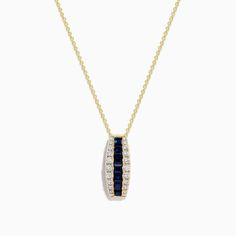 Effy Royale Bleu 14K Yellow Gold Blue Sapphire and Diamond Pendant Blue 14k Gold Pendant Jewelry, Blue Diamond Jewelry Stamped 14k, Elegant Blue 14k Stamped Jewelry, Formal Blue 14k Gold Jewelry, Blue 14k Gold Necklace For Anniversary, Blue 14k Gold Necklaces For Anniversary, Effy Jewelry, Gold Yellow, Diamond Pendant