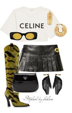 Mowalola Skirt, Celine Top Outfit, Zebra Mini Skirt Outfit, Celine Outfit, Tom Ford Boots, Celine Top, Prada Purse, Boots Prada, Luxury Outfit