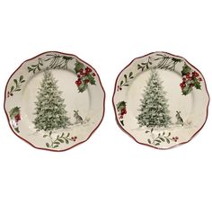 two plates decorated with christmas trees and holly